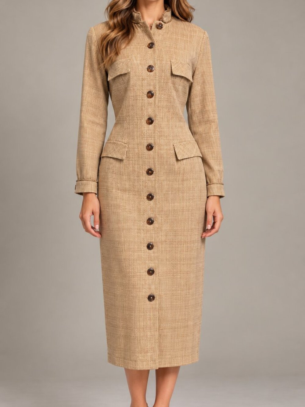 Vintage Spenser Jeremy 100% Wool Beige Plaid Button Blazer Coat Dress Size 10